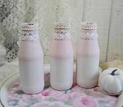 Three Hand Painted Chic Pink and White Bottles