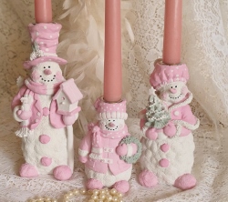 Three Adorable Snowman Family Candle Holders
