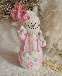 Darling Hand Painted Rose Snow Lady Updo In Pink