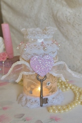 Altered Lace Jar  Heart Candle Holder/Vase