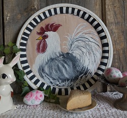 Hand Painted Shabby Farmhouse Cottage Rooster Tray